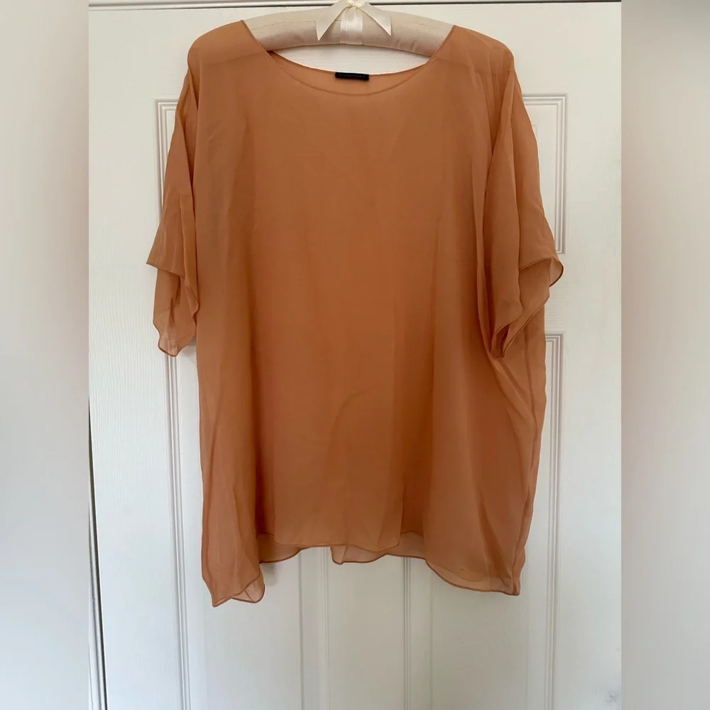 Rosamosario 100% Silk Georgette Oversized Cut Italian Silk Nude Tan Top Tee - Picture 3 of 12